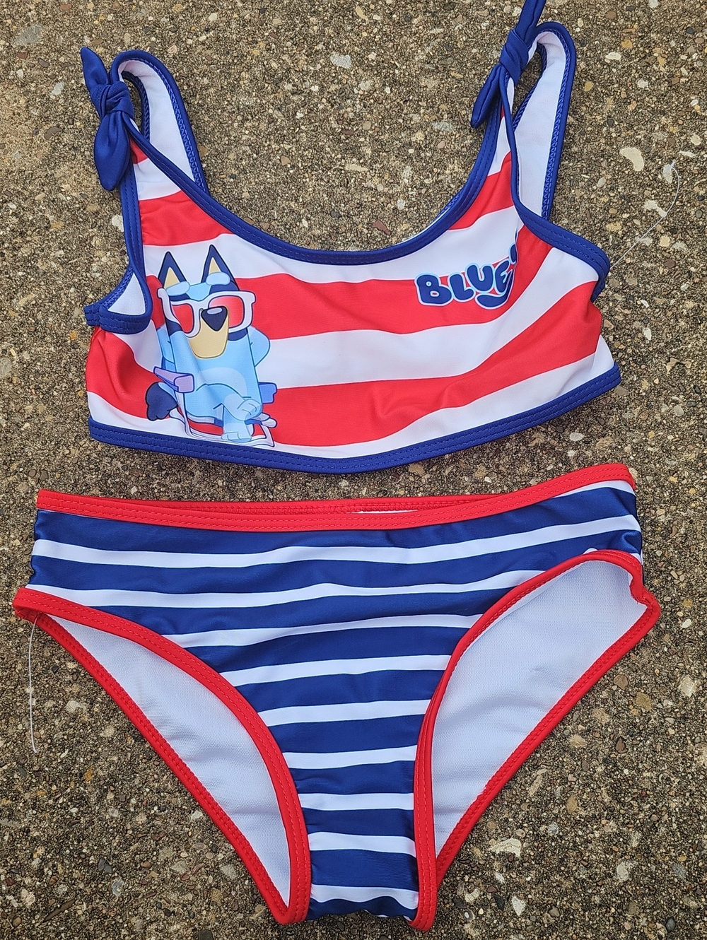 Bluey Red White Blue Striped Girls Two-Piece Swim Bikini Character 6/6X New